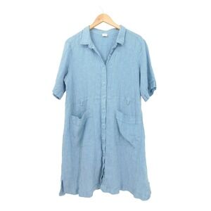 Poetry Women's Blue Linen Blend Short Sleeve Button Front Dress Size US12